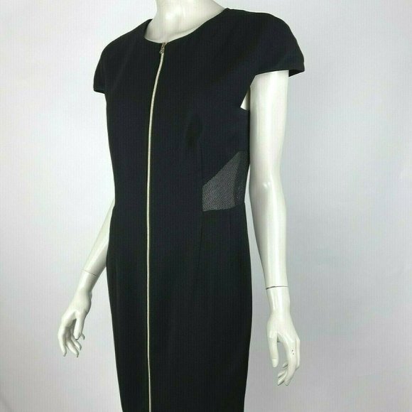 L'Agence Mesh Cutout Zip-Front Dress Cap Sleeve Crew Neck Midi Black Women 8 - Picture 4 of 16